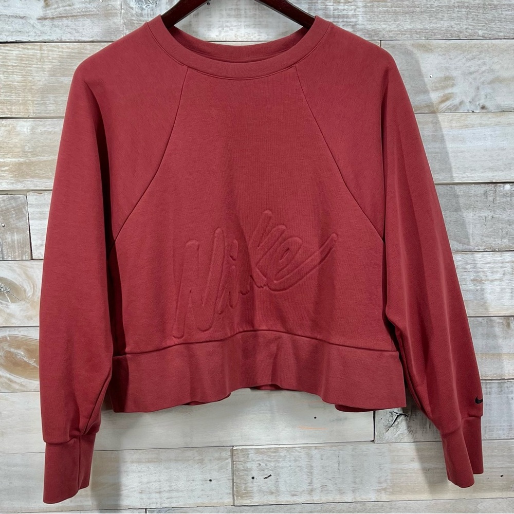 Nike Dri Fit Cedar Get Fit Lux Fleece Sweatshirt Womens Large Athleisure Gym - Picture 2 of 12